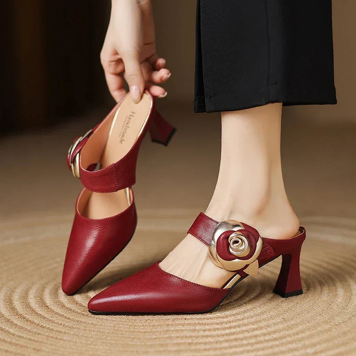 Alexis | Pointed Mules with Rose