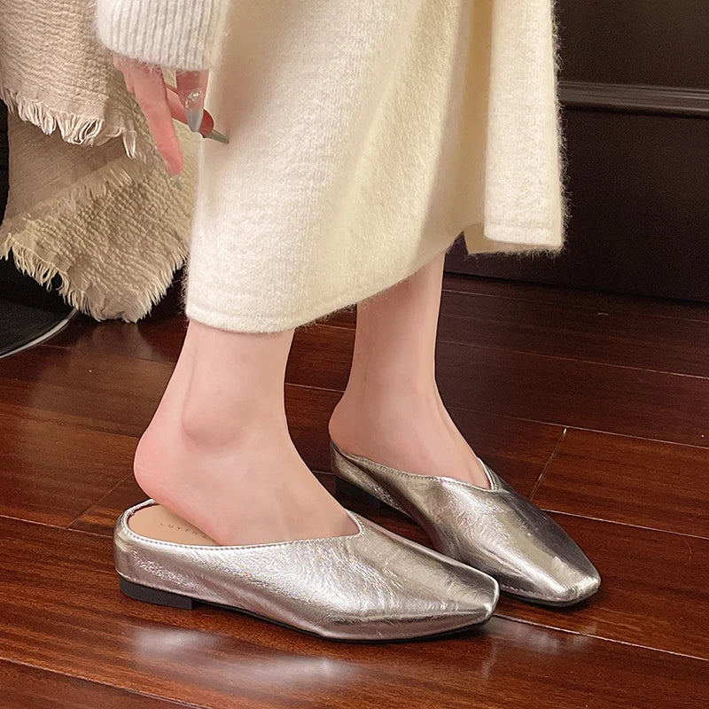 Beatrice | Metallic Mules with Square Toe