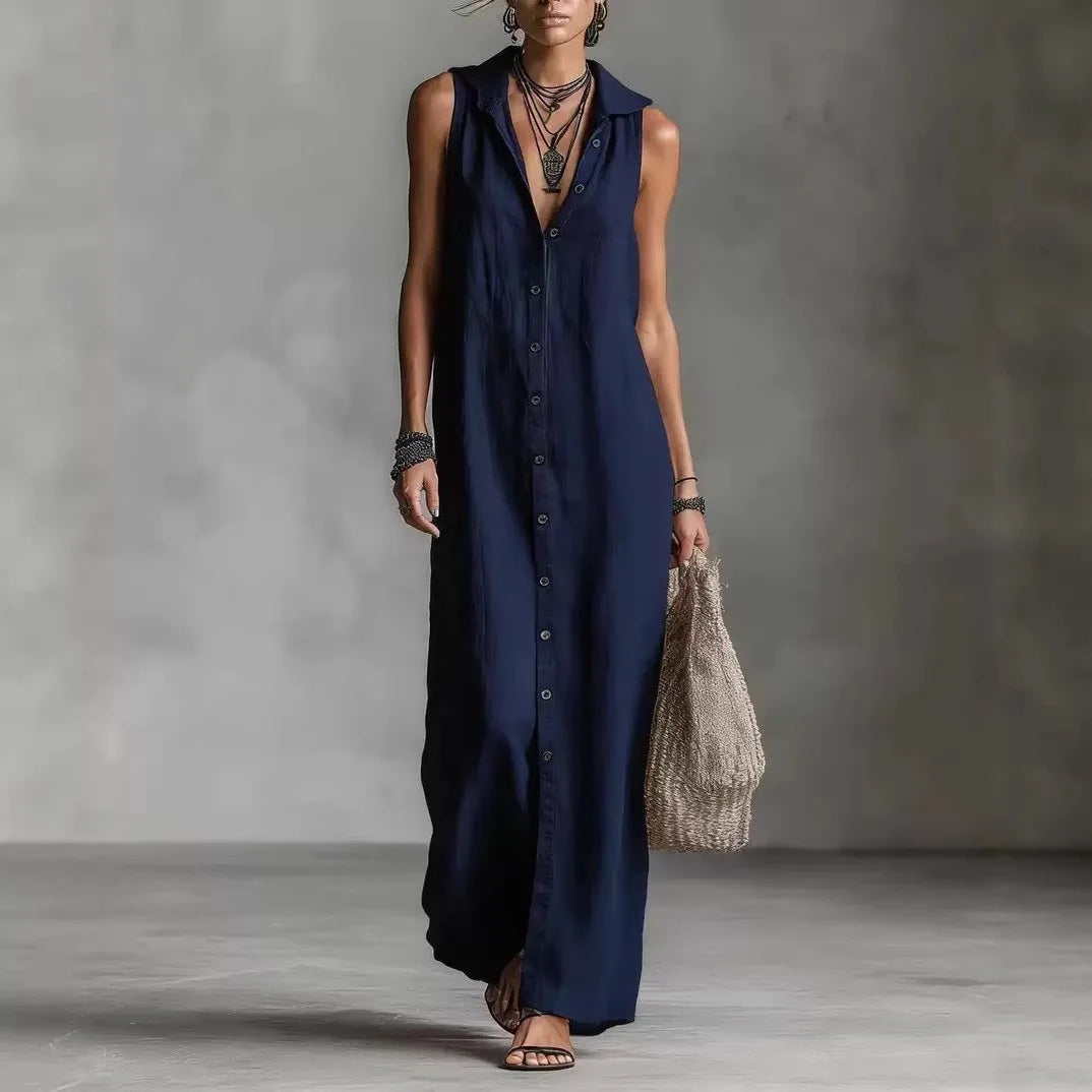 Adeline | Sleeveless Button-Front Maxi Dress