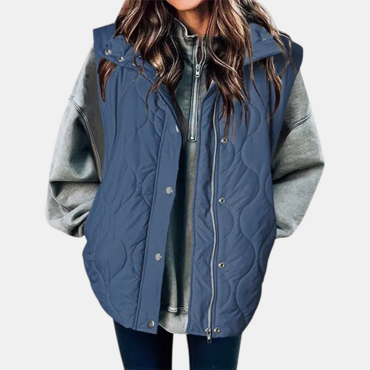 Women's Puffer Vest Quilted Zip Up Snap Button Sleeveless Coat