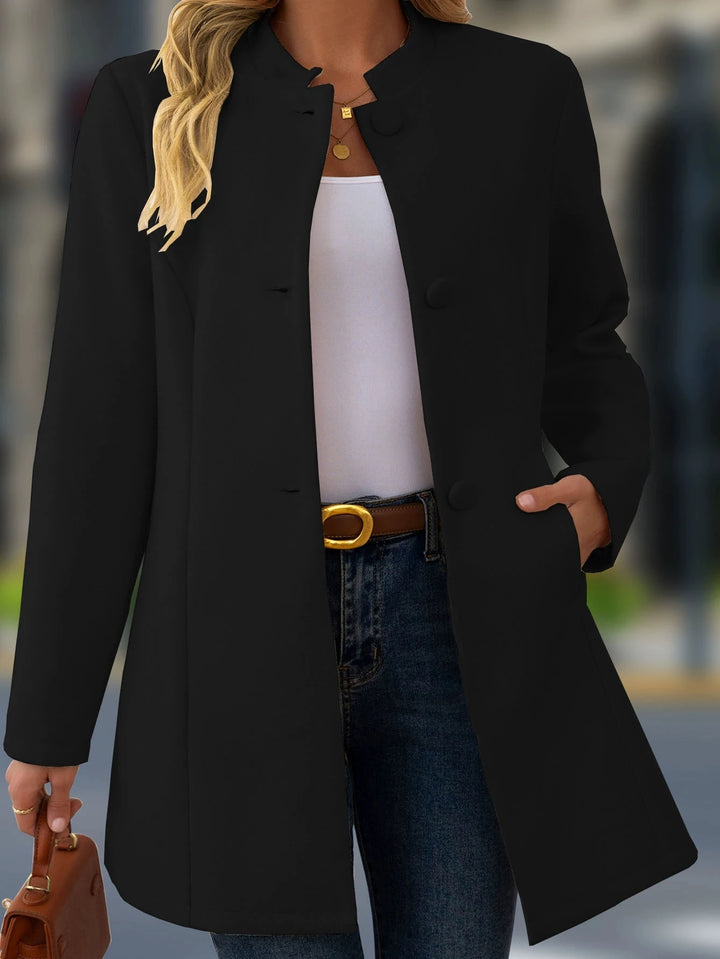 Vivienne | Stand Collar Tweed-Effect Long Coat