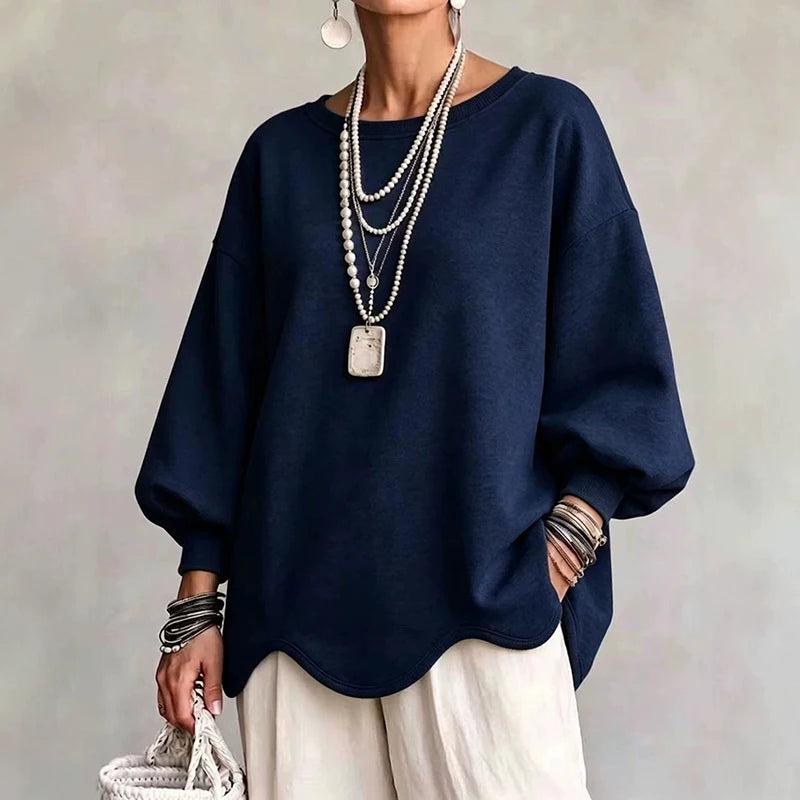 Navy oversized sweatshirt with wavy hem and loose long sleeves