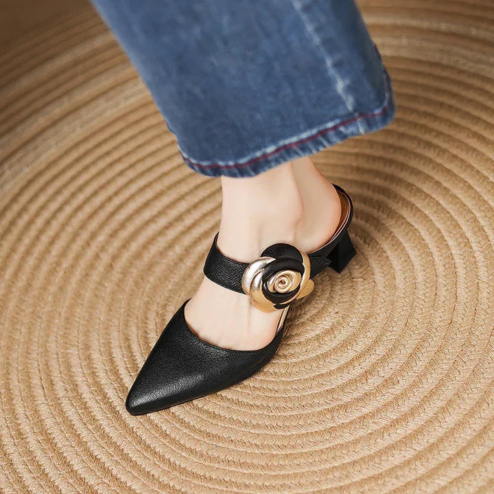 Alexis | Pointed Mules with Rose