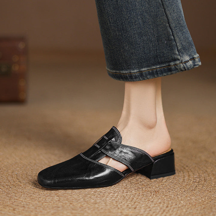 Carolina | Mules with Strap and Square Toe