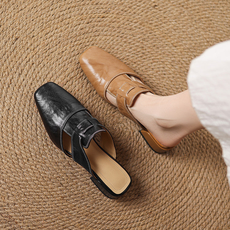 Carolina | Mules with Strap and Square Toe