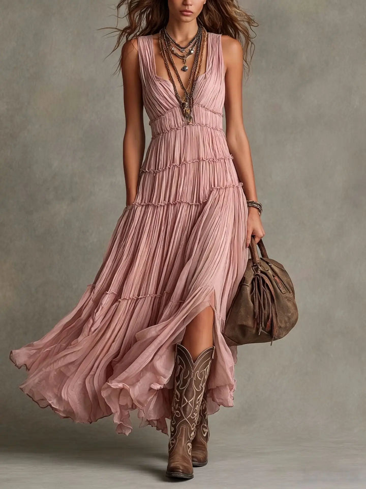 Iris | Layered Pleated Maxi Dress