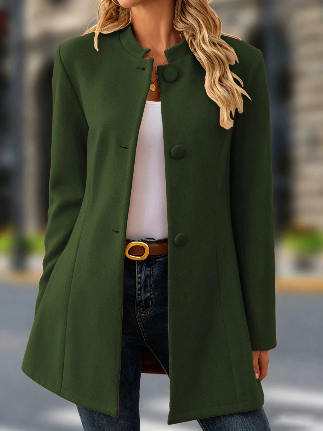 Vivienne | Stand Collar Tweed-Effect Long Coat