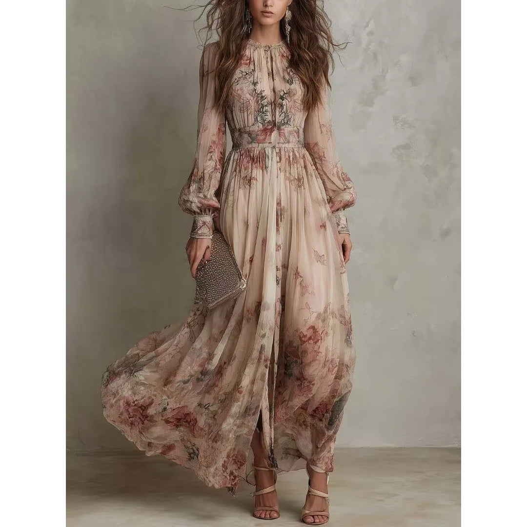 Rosalind | Vintage Floral Pleated Maxi Dress