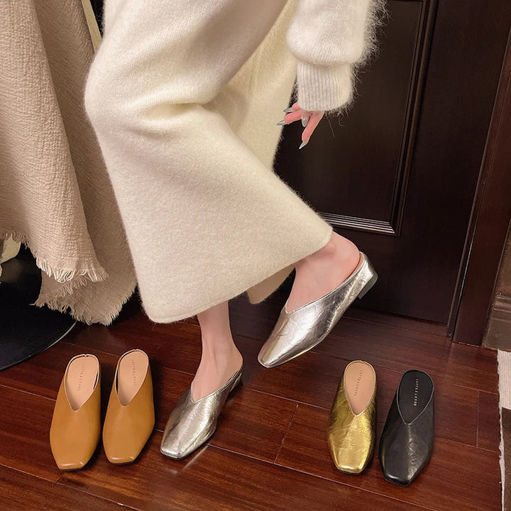 Beatrice | Metallic Mules with Square Toe