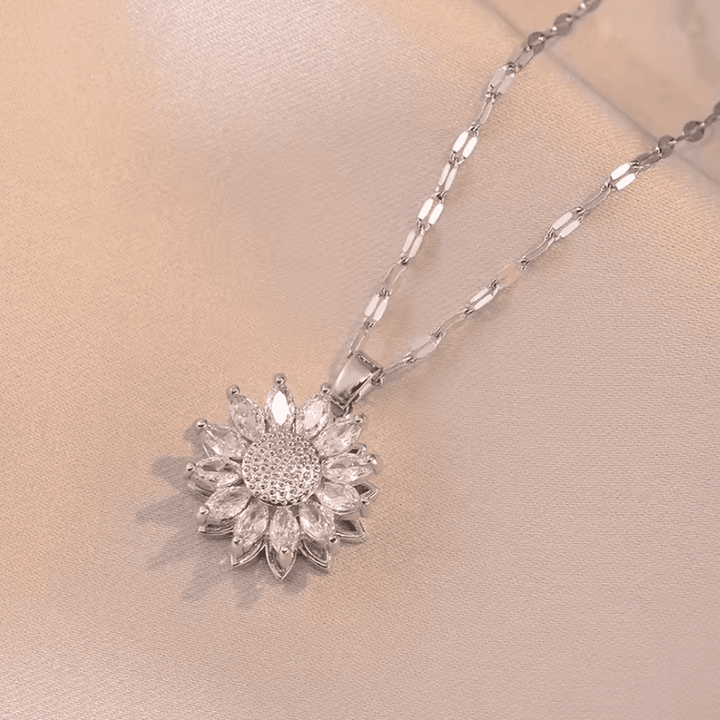 Trendy Silver Sunflower Zircon Necklace & Earrings Set