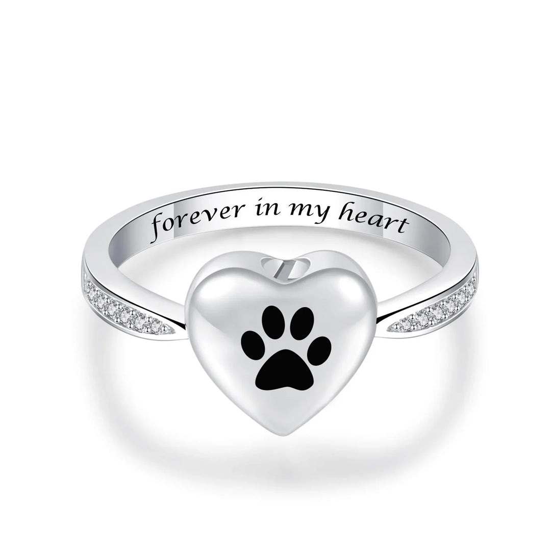 Love Heart Paw Print Urn Ring – Pet Memorial Cremation Jewellery