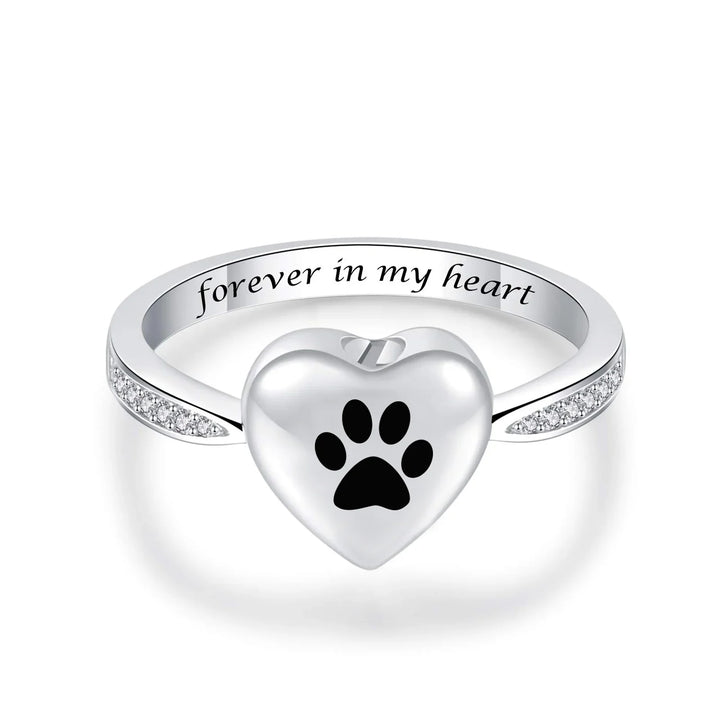 Love Heart Paw Print Urn Ring – Pet Memorial Cremation Jewellery