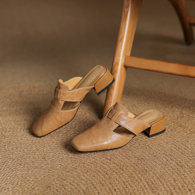 Carolina | Mules with Strap and Square Toe