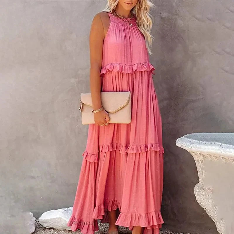 Wilhelmina | Ruffle Tiered Halter Maxi Dress
