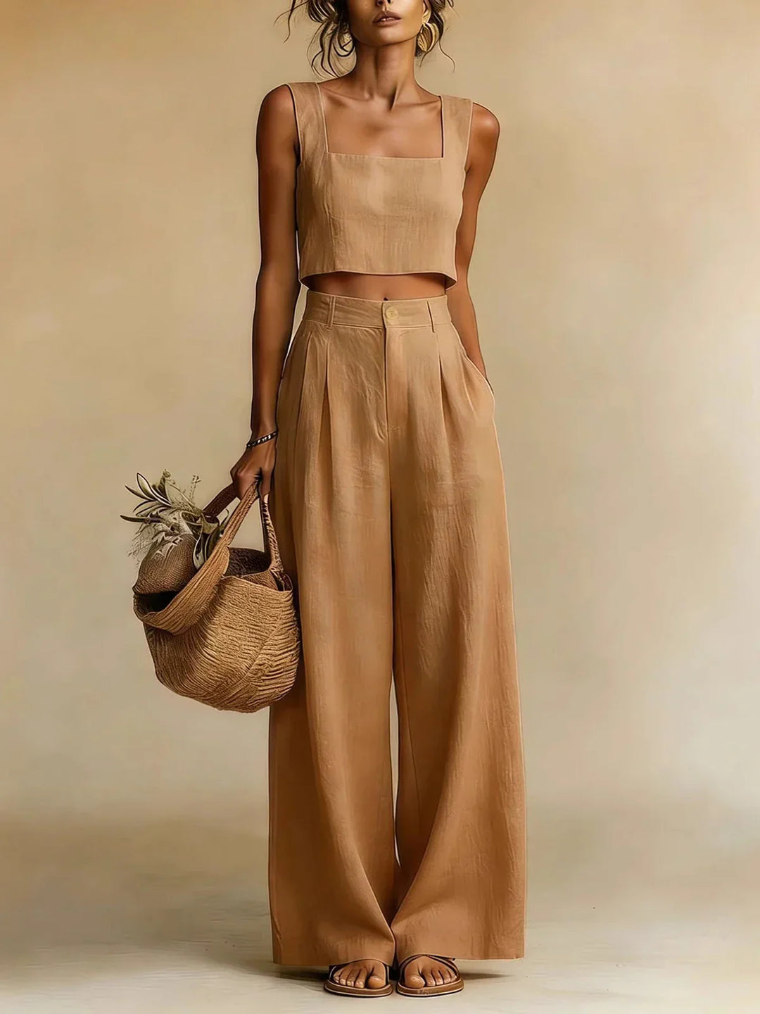 Celeste | Square Neck Crop Top & Palazzo Trousers Set