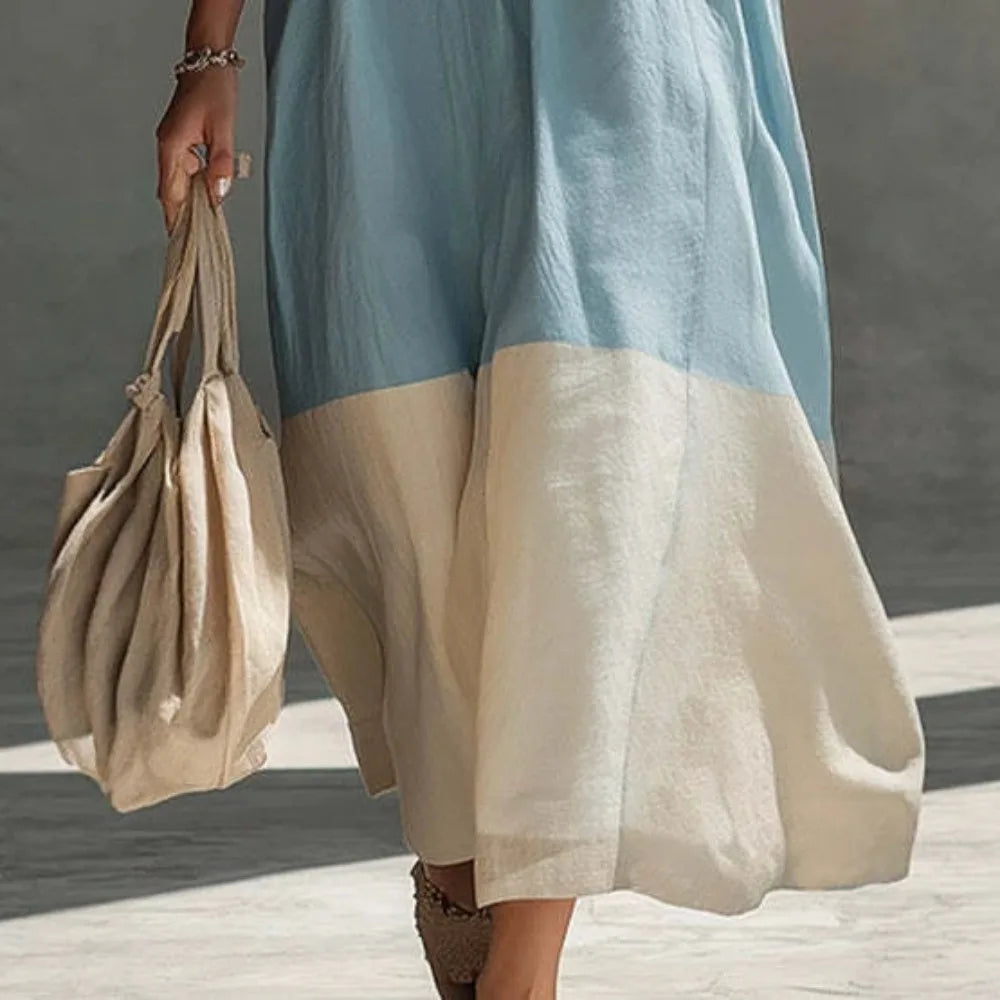 Ladies Colour Block Maxi Dress with Spaghetti Straps, Sleeveless Loose Layered Flowy Sun Dress for Beach Holiday Resort