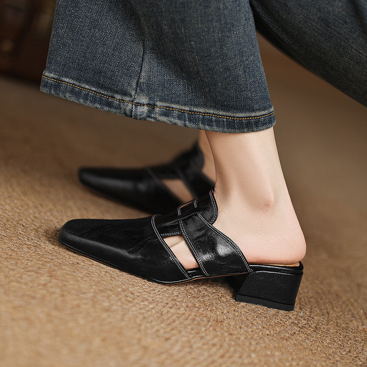 Carolina | Mules with Strap and Square Toe