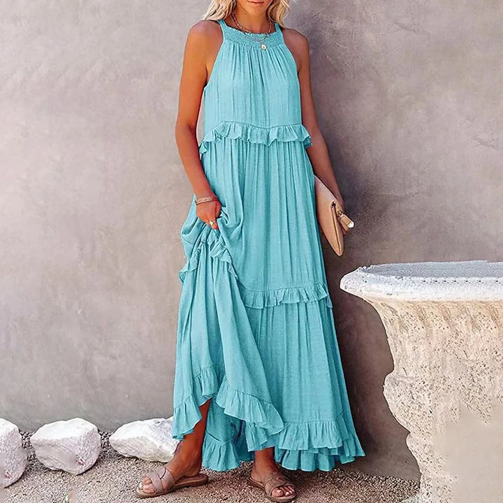 Wilhelmina | Ruffle Tiered Halter Maxi Dress