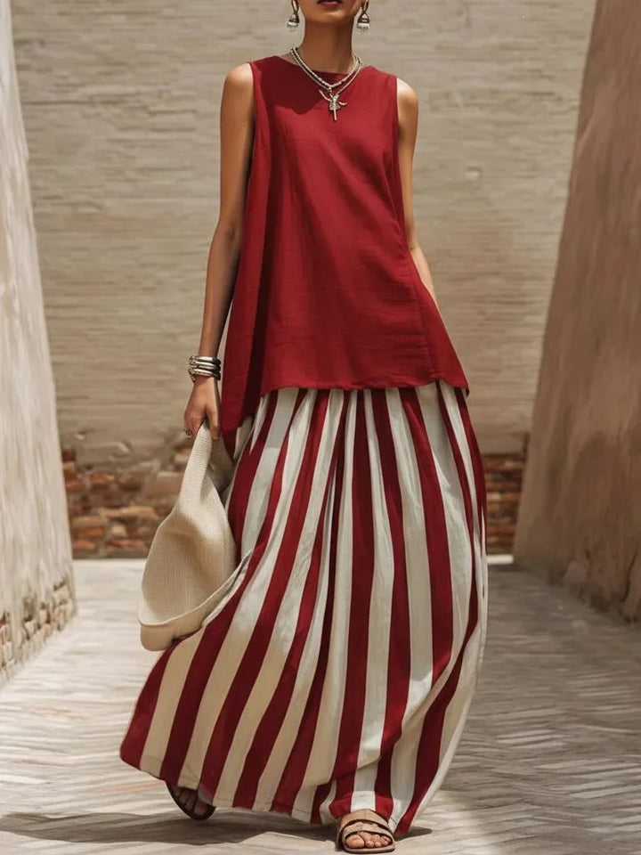 Marnie | Striped High-Waist Skirt Two-Piece Set