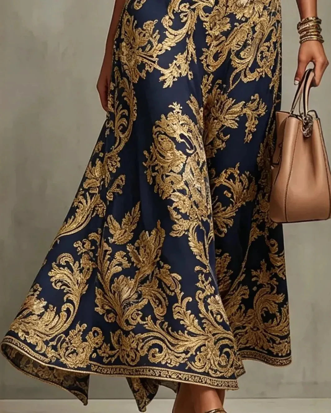 CORNELIA | GLAMOUR LONG DRESS WITH GOLD BAROQUE PRINT
