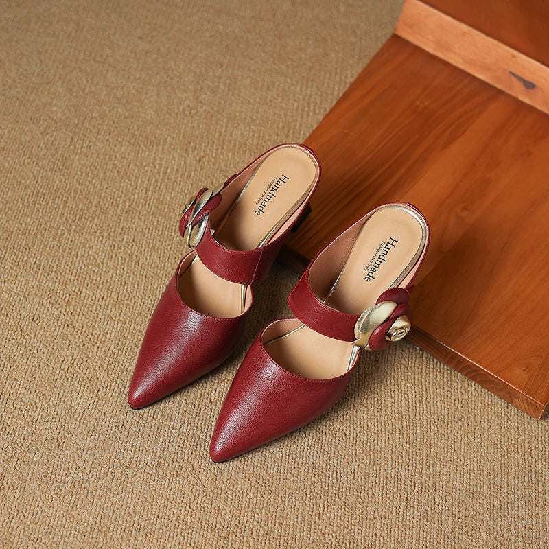 Alexis | Pointed Mules with Rose