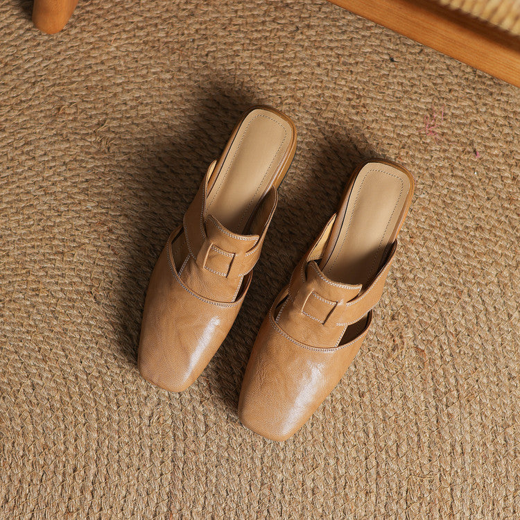 Carolina | Mules with Strap and Square Toe