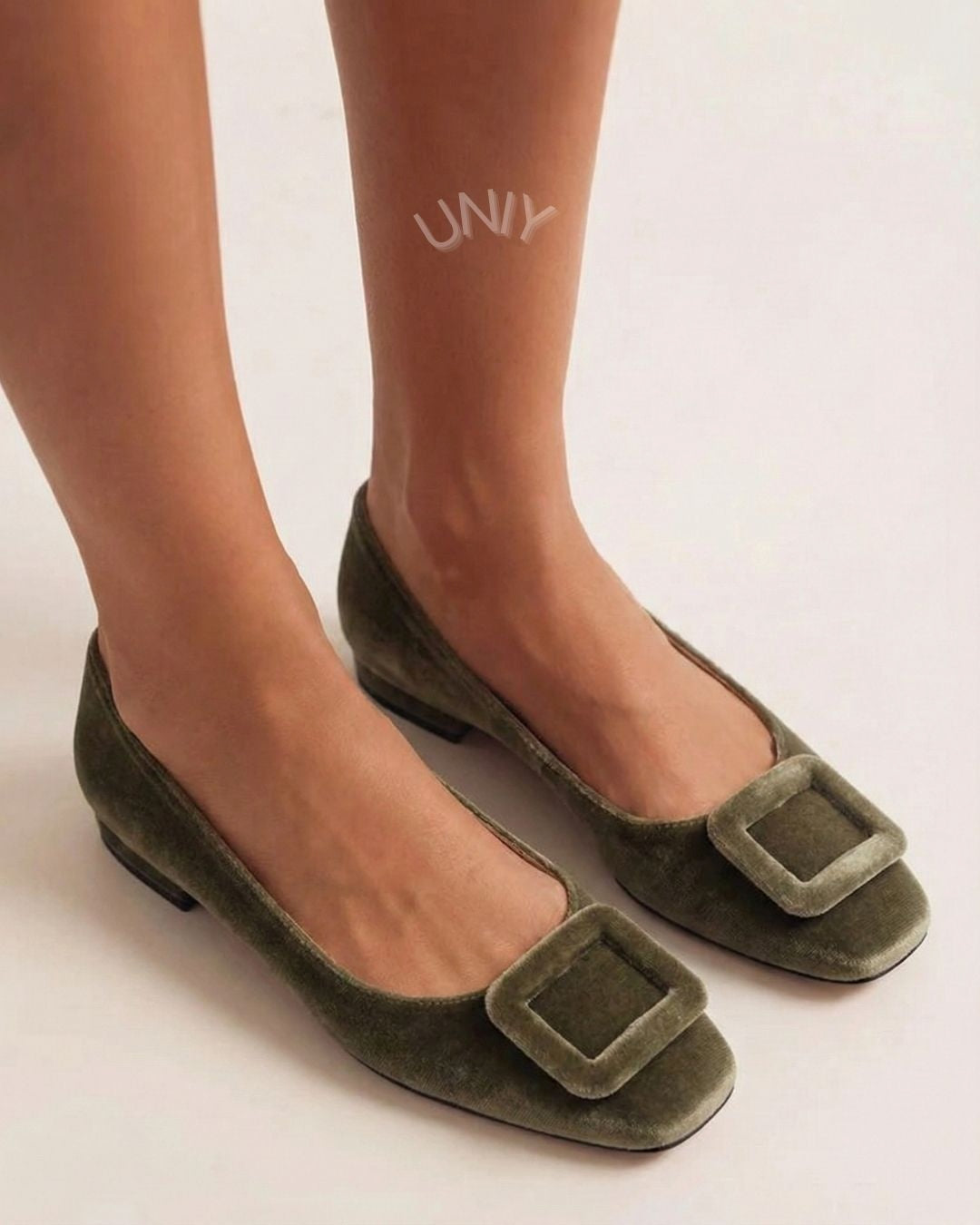 Square Toe Velvet Ballerinas with Buckle