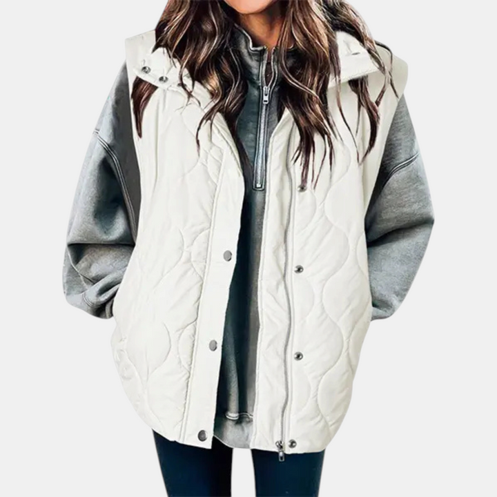 Women's Puffer Vest Quilted Zip Up Snap Button Sleeveless Coat