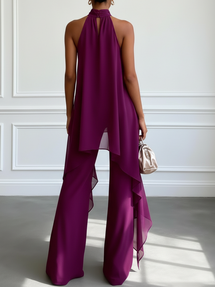 Elegant Sleeveless Purple Top with Trousers Two-Piece Set