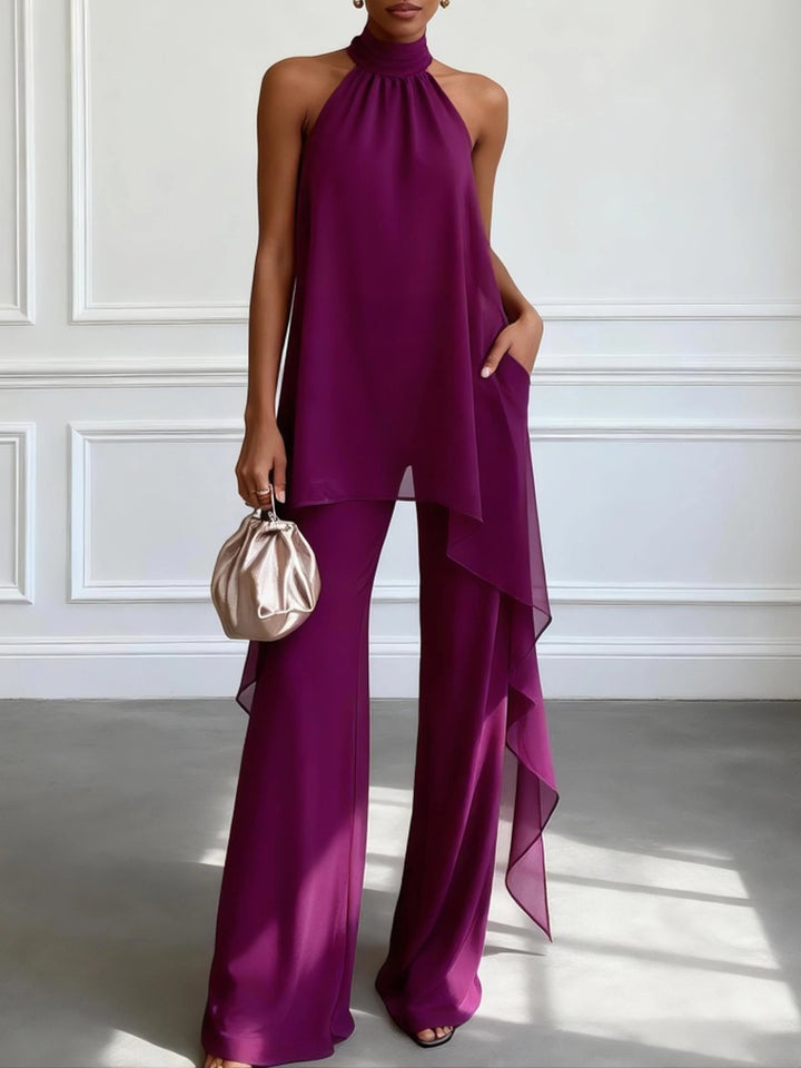 Elegant Sleeveless Purple Top with Trousers Two-Piece Set