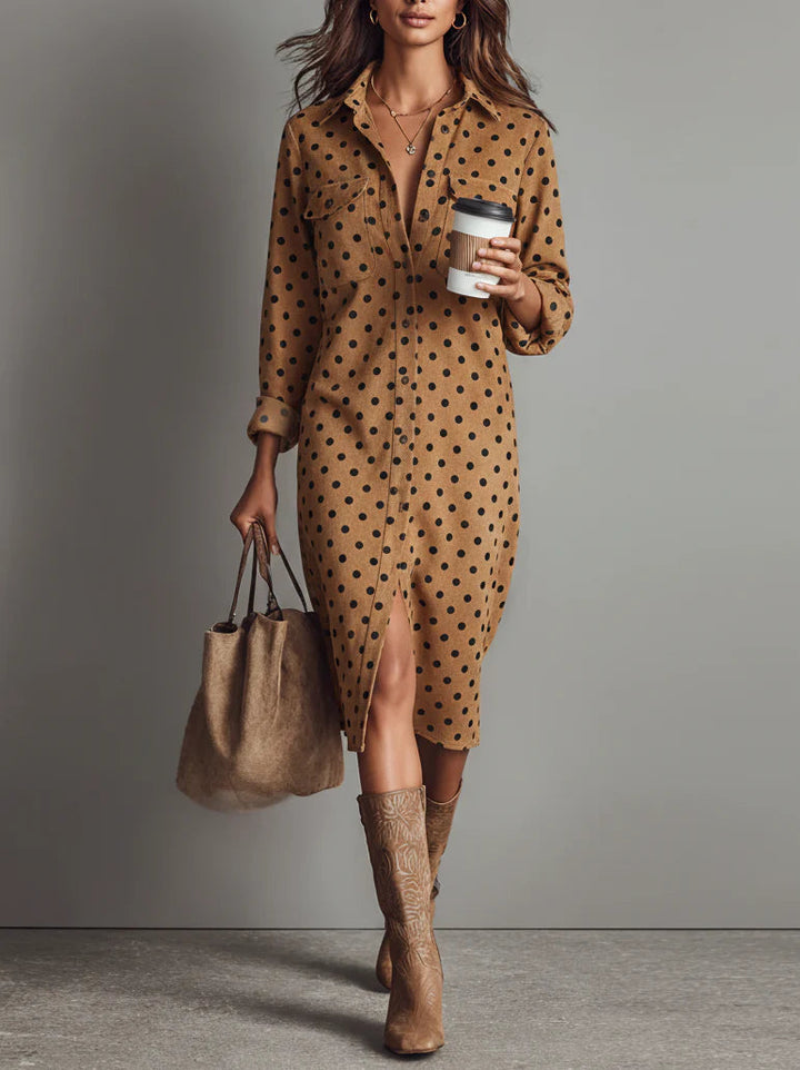 Ebonelle™ | Polka Dot Shirt Midi Dress