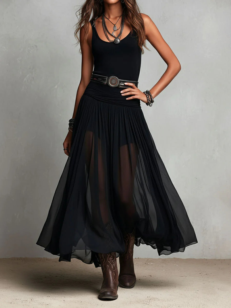 Black sleeveless top with a maxi tulle skirt (with belt)