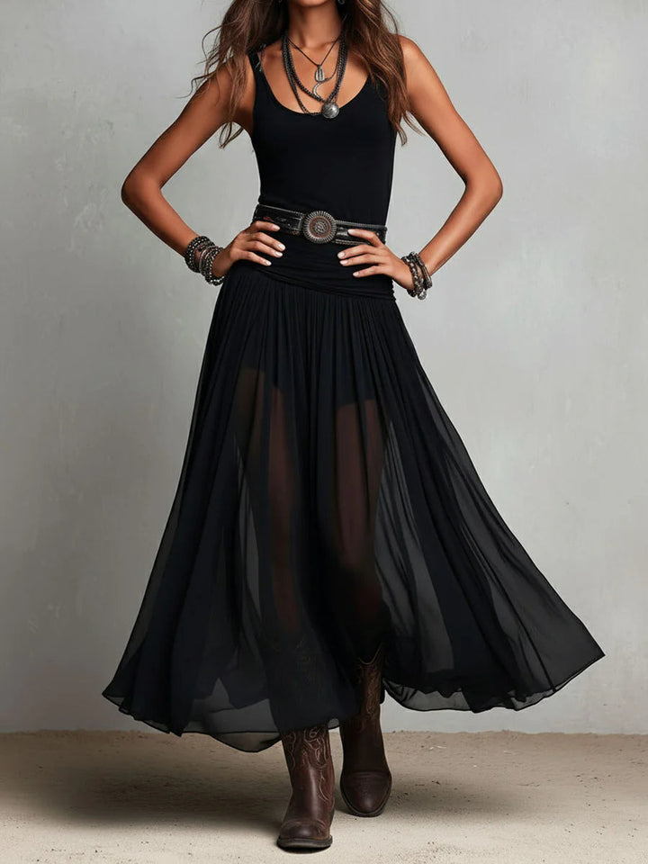 Black sleeveless top with a maxi tulle skirt (with belt)