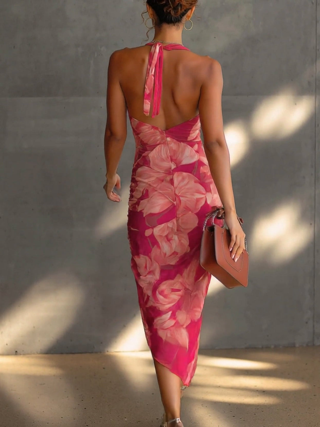 Sleeveless Bodycon Dress with Fuchsia Floral Print