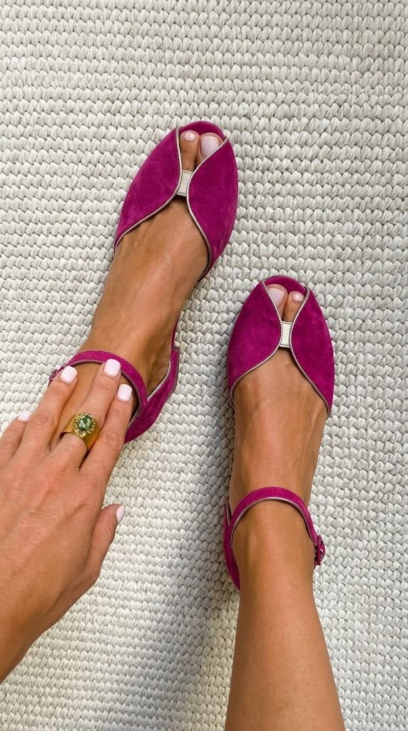 Chic Blue Suede Peep Toe Ballet Flats with Metallic Trim