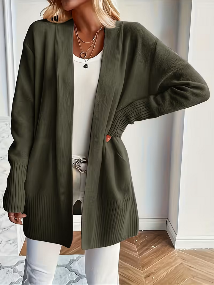 Anouk | Women's Open Front Cardigan Long Sleeve Ribbed Knit Pockets Casual
