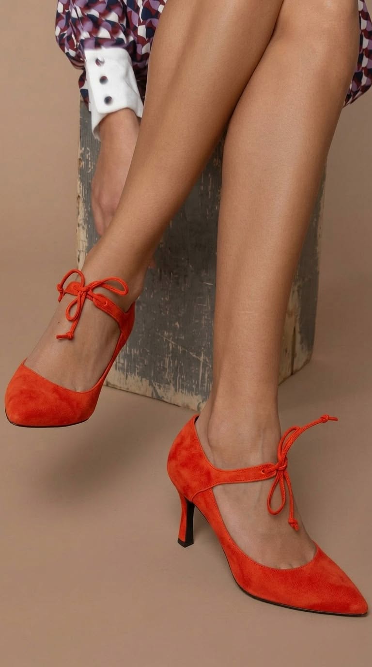 Pointed Suede Court Shoes with Bow and Mid Heel