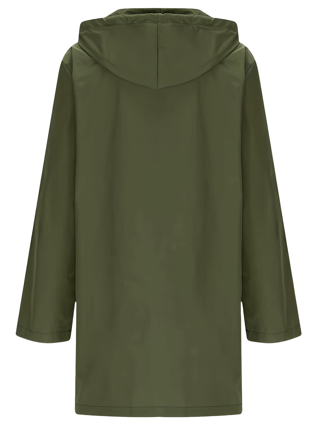 Olive green hooded windproof parka coat with full sleeves and front seams