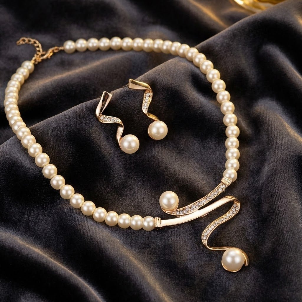 Elegant Wave Pearl Jewellery Set