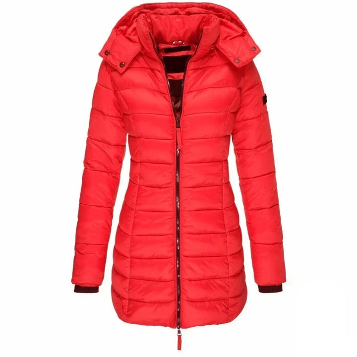 Women's Hooded Puffer Jacket Zip Long Sleeve Insulated Winter Outerwear