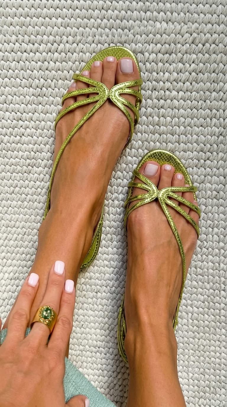 Metallic snake-effect sandals with straps