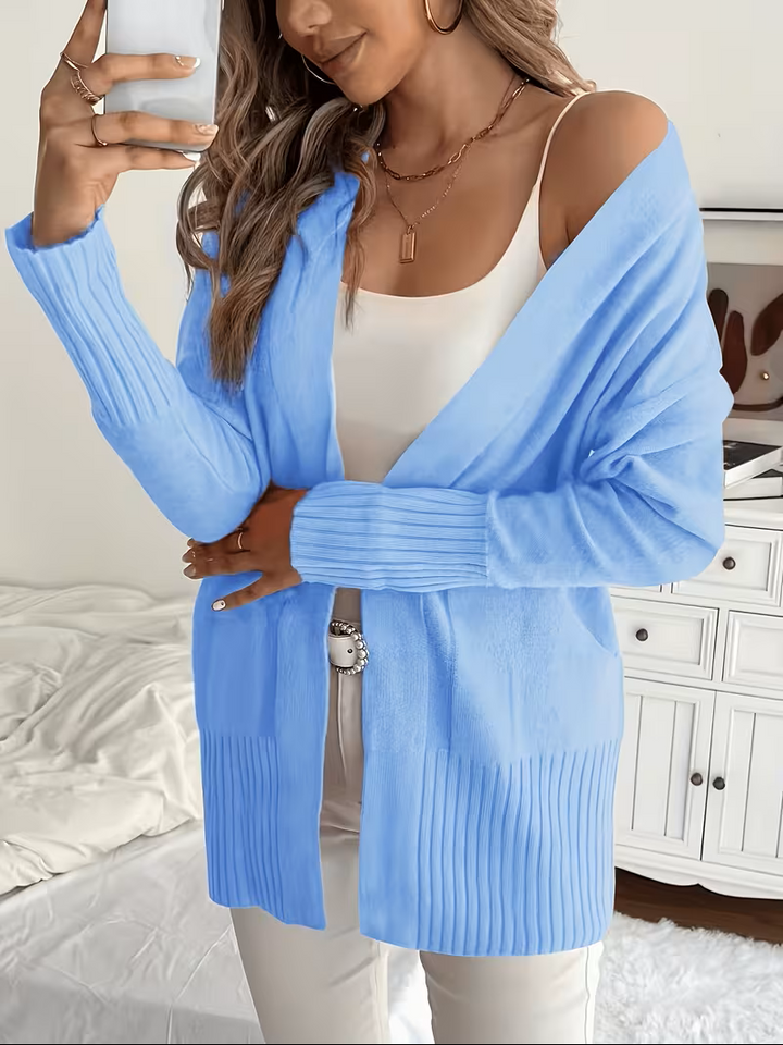 Anouk | Women's Open Front Cardigan Long Sleeve Ribbed Knit Pockets Casual
