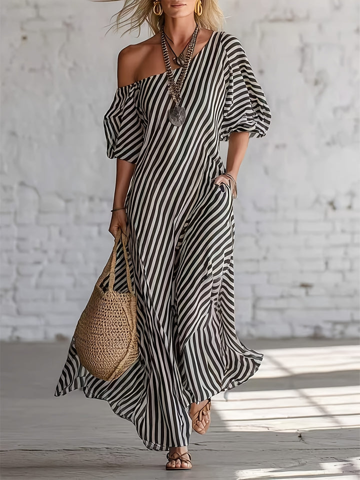 Margaret | Striped One-Shoulder Maxi Dress
