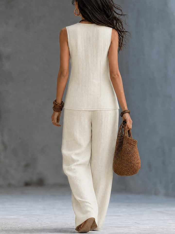 Elodie | V-Neck Wide Leg Two-Piece Set