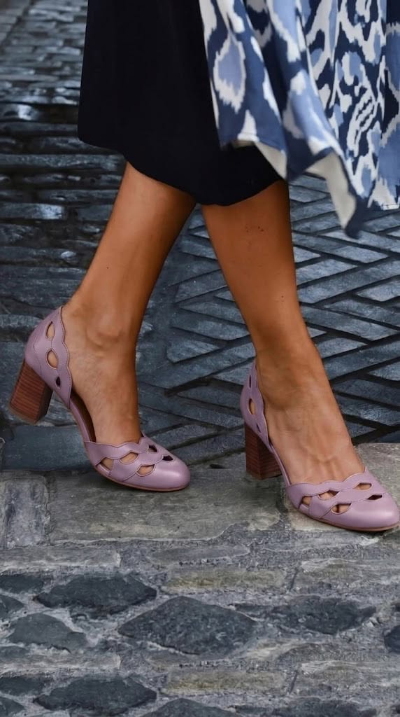 Chunky Cut-Out Block Heels in Leather