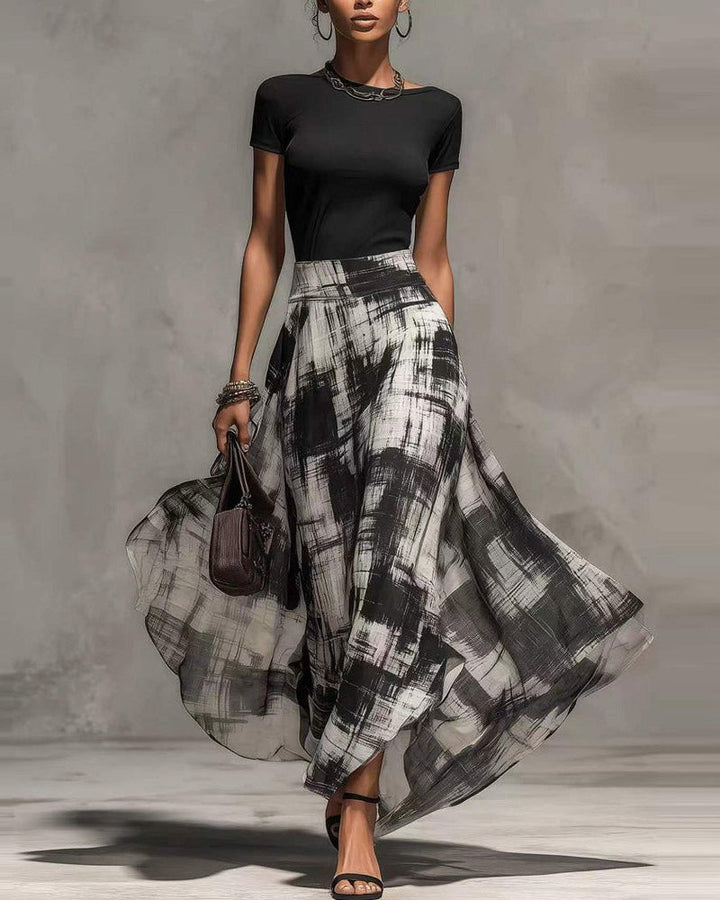 GIORGIA | COMPLETE TOP AND LONG SKIRT WITH ABSTRACT PRINT