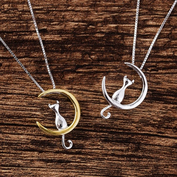 Crescent and Cat Elegant Cat Necklace
