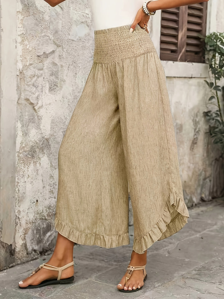 Avery | Ruffled High-Waist Wide Leg Trousers