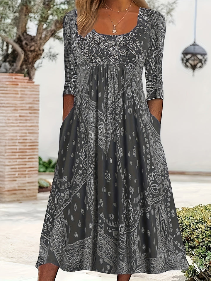 ELOWEN | CASUAL MIDI DRESS WITH LONG SLEEVES