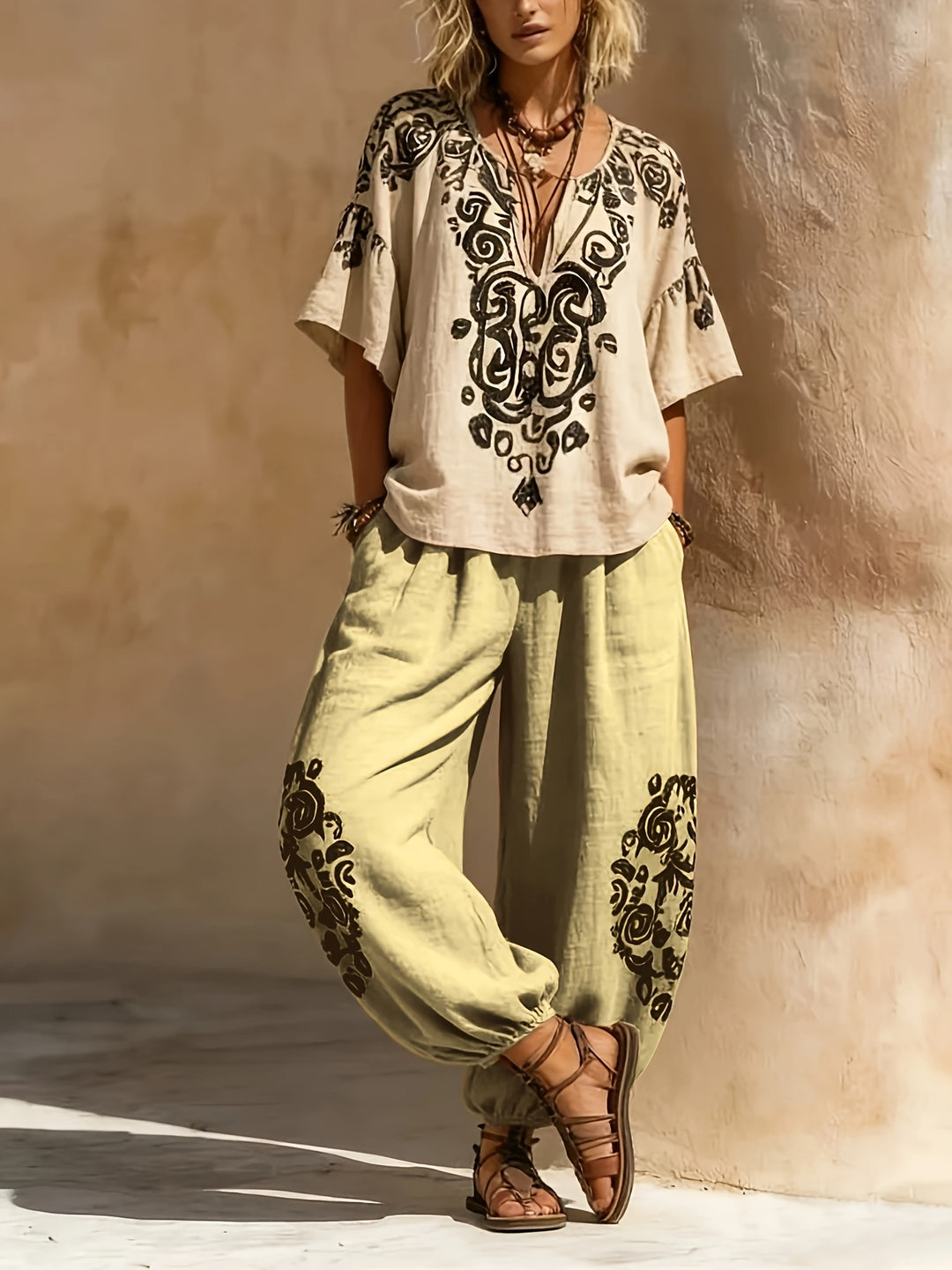 Wren | Ethnic Print Lantern Trouser Set
